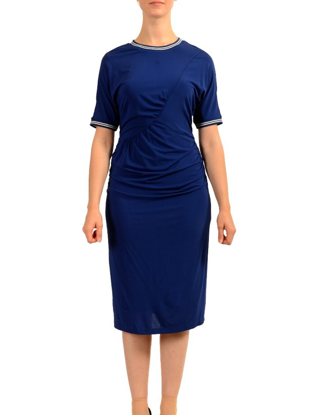 Hugo Boss Women's "Esitine" Blue Short Sleeve Crewneck Stretch Dress US M IT 42